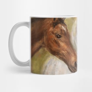 Painting of 3 Horses - Brown and White on Mustard Yellow Background Mug